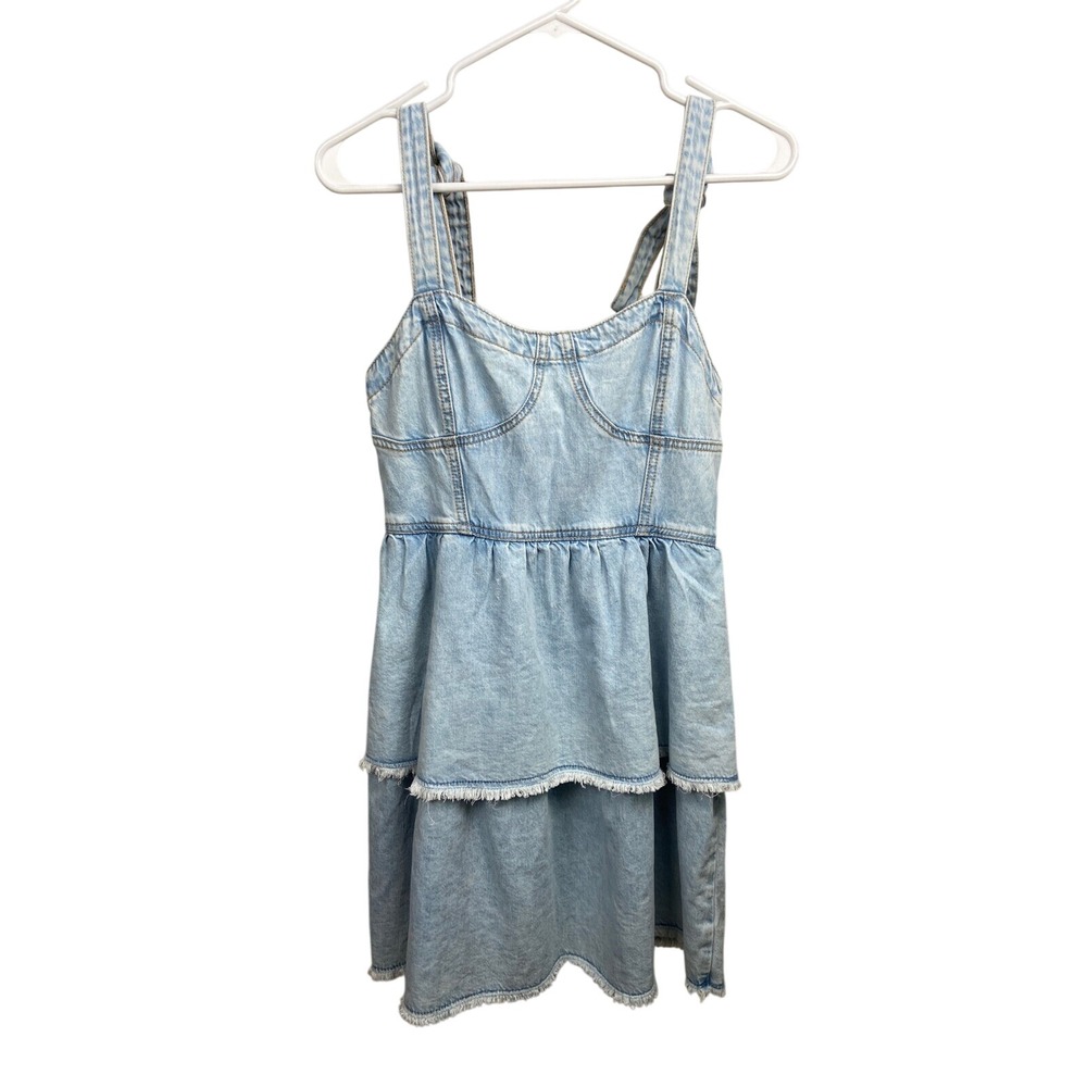NWT American Eagle Denim Corset Mini‎ Dress Tiered Light Wash S